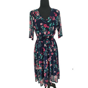 En Focus Studio Woman's Blue Floral Mesh Lined Fit&Flare Dress Size 8 Pullover